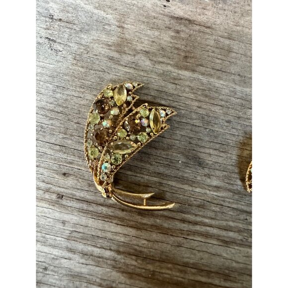 Emmons BOpen Back Rhinestone Lily Flower Brooch Pin Earrings Demi parure - Picture 7 of 10